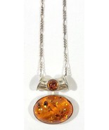 Vintage Sterling Silver 925 Big AMBER Pendant Necklace - $4,929.99 MXN