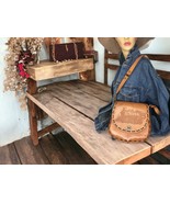 Handmade Purse Carmel Leather Unique Bag Boho 1970’s Lacing Embossed Wit... - $1,154.74 MXN