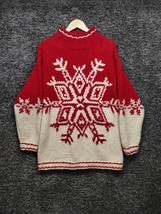 Vintage Express Tricot Snowflake Sweater Adult Small Red White Chunky Wool - £29.59 GBP