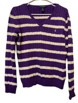 LAUREN Ralph Lauren Womens Crew Neck Stripe Sweatshirt Purple Size Large - £20.97 GBP