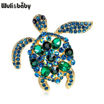 Wulibaby Green Rhinestone Sea Turtle Brooch for Women - $28.01