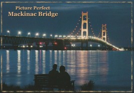 Postcard Picture Perfect Mackinac Island Bridge Michigan Night View Unused - £4.65 GBP