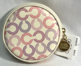 NEW Coach Leatherware Coin Case Circle Wallet 44465R B4/IO Ivory Pink Purple - £41.77 GBP