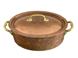 Vintage French  Oval Copper Pot with Brass Handles - £178.05 GBP