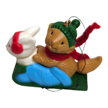 Avon 80s Winter Pals Hand Painted Wooden Tree Ornament Squirrel & Bunny        - $11.87
