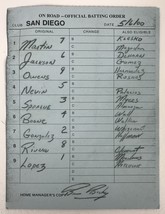 Bruce Bochy Signed Autographed Official 2000 San Diego Padres Lineup Card - £39.32 GBP