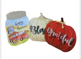Fall Decor #3 Hanging wood Signs~Happy Harvest, Grateful, Blessed- NEW - £19.16 GBP
