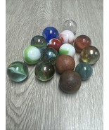 15 ORIGINAL VINTAGE SHOOTER AGATE MARBLES 1 Inch CLAY Donald Duck ANTIQU... - $33.83 CAD