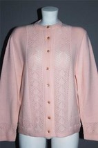 VTG WINTUK Dusty Pink Acrylic Button Peep Hole Sweater Cardigan Wm&#39;s M/L... - $26.99