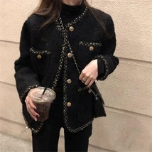 Korean Female Black Tweed Jacket Coat Women Outerwear Coats Channel Style Za Sui - £179.87 GBP
