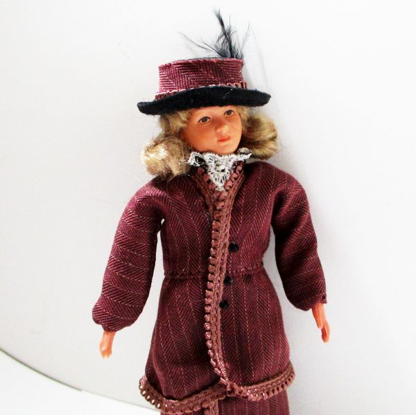 Primary image for Dressed Victorian Lady Doll 11 1253 Winecolor Caco Flexible Dollhouse Miniature