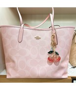Nwt Coach City Tote Bag In Signature Canvas in powder pink CAL49/ Cherry... - $137.61+