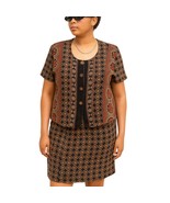 Vintage Brown Red Geometric Button Up Short Sleeve Top Skirt Suit Set si... - $33.50 CAD