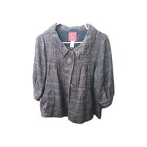 Gray Plaid Lux Women's Jacket Size Medium Large Front Button Details 3/4... - $41.70