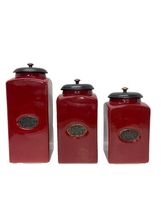 PIER 1 LARGE Rustic Brick Red 3 PCs Ceramic Canister Set W/ Vacuum Seal ... - $68.00