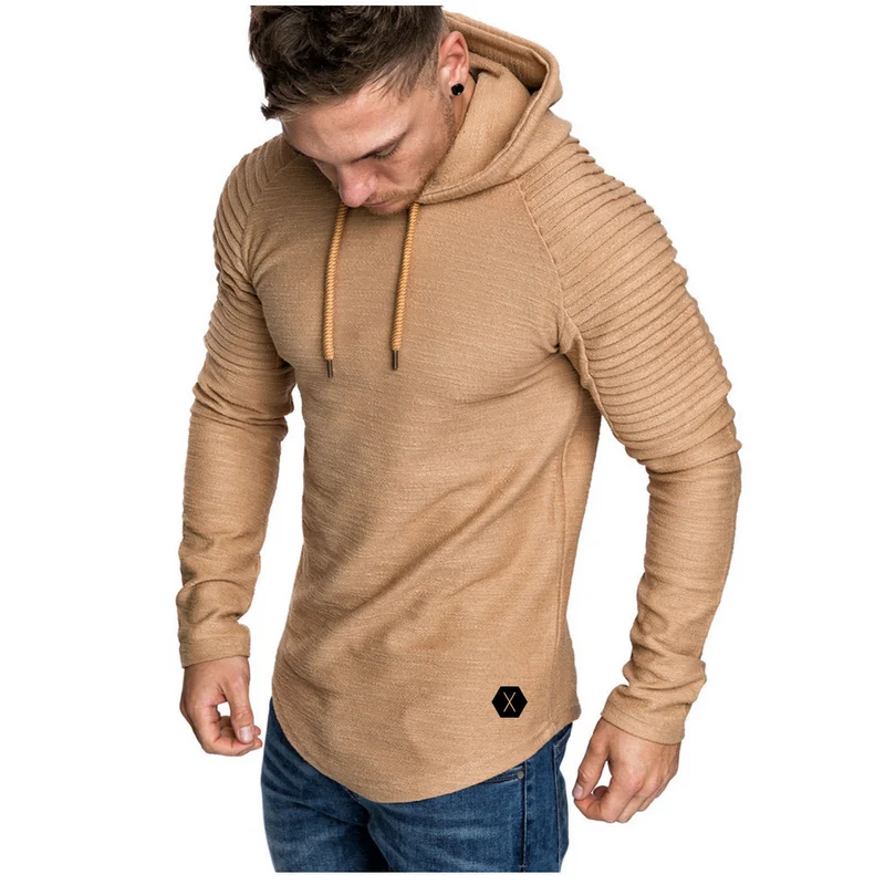 Men&#39;s slim slim Solid color Hooded Long sleeve T-shirt Striped pleated c... - $39.00