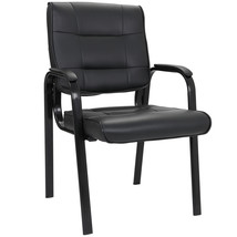 Classic Leather Office Desk Guest Chair Side Chair With Metal Frame Black - £67.42 GBP