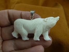 (j-bear-82) white Polar walk ice BEAR aceh bovine bone carving PENDANT NECKLACE - £15.13 GBP