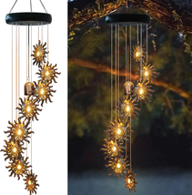 Mothers Day Gift for Mom Wife, 8 LED Solar Upgarde Sun Moon Star Wind Chimes Out - £30.39 GBP