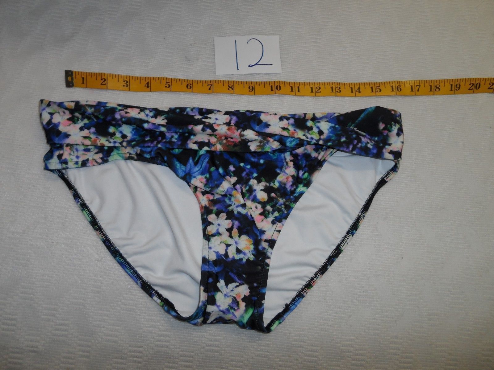 Primary image for Badgley Mischka Floriana Shirred Cross Bikini SWIM Bottom Multicolor 12-$60