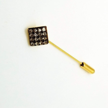 Square Clear Crystals Gold Tone Stick Pin 2 1/2&quot; Vintage Estate 80s - £7.77 GBP