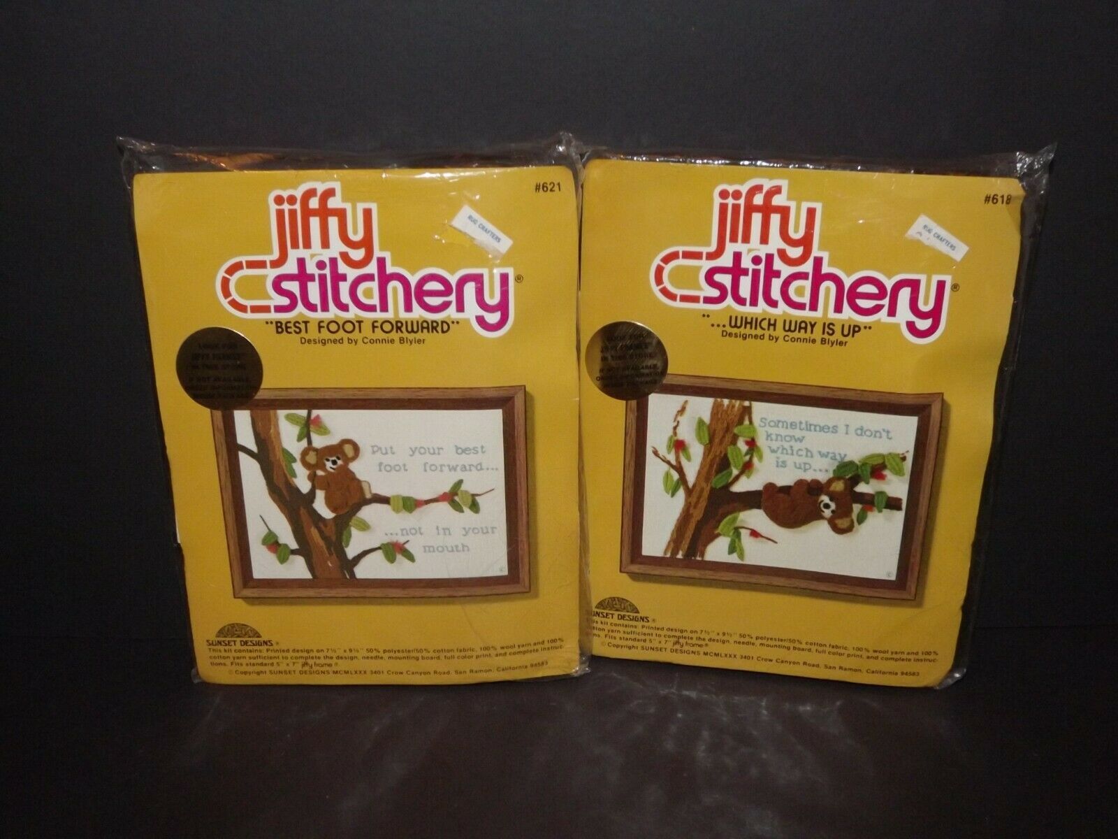 Set Of 2 Jiffy Stitchery 618 Which Way Is Up 621 Best Foot Forward 1980 New (x) - $28.50