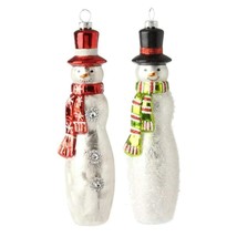 Raz Snowman Blown Glass Christmas Ornament Set (2 Pack, 8 in Each) Mr and Mrs. - £46.34 GBP