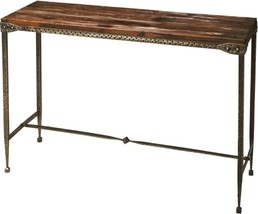 Console Table Rustic Distressed Mountain Lodge Pewter Burnt Umber Brown Iron - £1,041.58 GBP