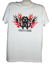 Roberto Cavalli White Black  Red Logo Design Men&#39;s Cotton Shirt T-Shirt Size XL  - £59.00 GBP