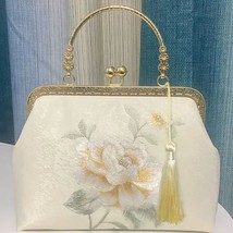 Handcrafted Roses Embroidered Handbag Pearl Chain | Women Shoulder bag - £42.79 GBP