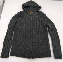 Inis Crafts Womens Wool Sweater Hood Size Medium Aran Cable Knit Fisherman Irish - £47.47 GBP