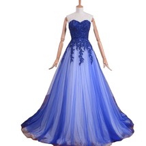 Kivary Sweetheart Gothic Champagne and Royal Blue Beaded Formal A Line Long Cors - £150.35 GBP