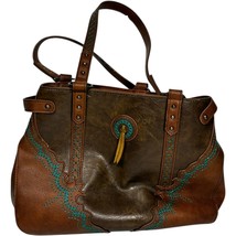 Justin Concealed Carry Brown Leather Shoulder Bag Green Embroidery 14 x ... - $658.96 MXN