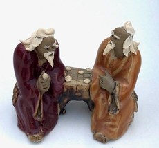 Ceramic Figurine Two Men Sitting On A Bench Playing Chess - 2&quot; Color: Or... - £6.34 GBP