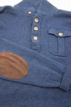 Peter Millar Heavy Wool &amp; Cotton Blue Polo Style Sweater With Arm Patche... - $62.99
