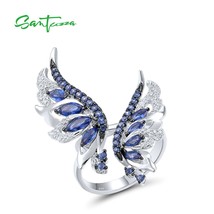 Authentic 925 Sterling Silver Rings For Women Sparkling Blue White Cubic Zirconi - £51.22 GBP