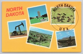 North Dakota Postage Stamp Tour Vintage Postcard Highlighting State&#39;s Landmarks - £5.33 GBP