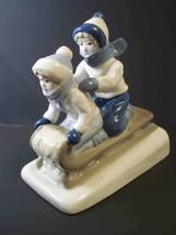 Porcelain Sled ride figurine Paul Sebastian PS Mexico Children Sledding 1992 - £5.78 GBP