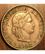 1952 SWITZERLAND CONFOEDERATIO HELVETICA 20 RAPPEN COIN - $2.44