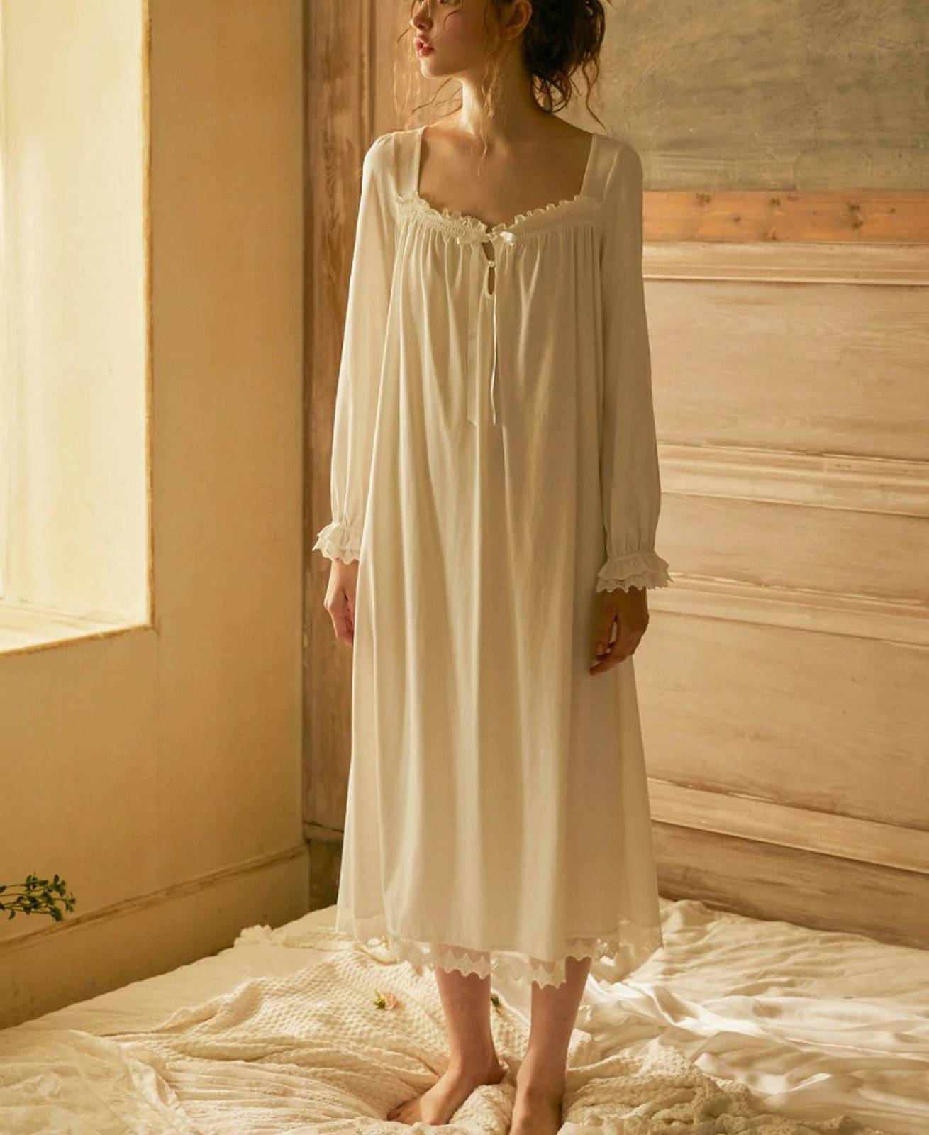 White Pink Victorian Soft Cotton nightgown| Women Vintage nightgown| Women Cotto