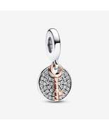 925 Silver and 14K Rose Gold-Plated Key to Happiness Family Double Dangle Charm - $18.50