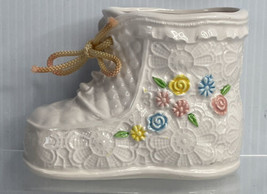 Inarco Japan Ceramic Baby Nursery Shoe Planter  Flowers &amp; Real Laces Cod... - $14.80