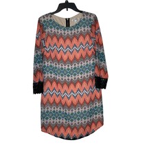 Speechless Lace Trim Long Sleeve Shift Dress Geo Lined  Zip Back Women S... - £15.63 GBP