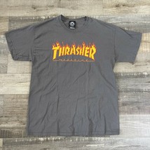 Thrasher Magazine Flame T-Shirt Logo Grey Cotton Tee Size L - $10.88