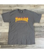 Thrasher Magazine Flame T-Shirt Logo Grey Cotton Tee Size L - £8.56 GBP