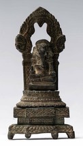 Antique Thai Style Enthroned Bronze Seated Ganesha Statue - 11cm/4&quot; - £291.56 GBP
