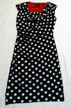 RONNI NICOLE BLACK WHITE POLKA DOT RED LINING SLEEVELESS KNEE LENGTH DRE... - $12.86