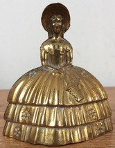 Vtg Antique Solid Brass Woman Hoop Skirt Bonnet Figural Dinner Bell England 3&quot; - £31.96 GBP