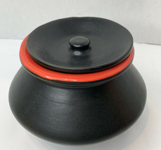 Studio Art Handmade Pottery, Ceramic Black Satin Bowl Red Gloss Interior W Lid - £14.24 GBP