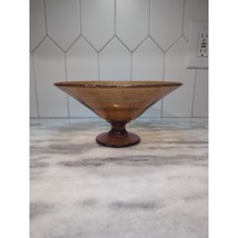 Amber Glass Pedestal Bowl with Etched Edge, Floral Design, Vintage Cente... - $24.75
